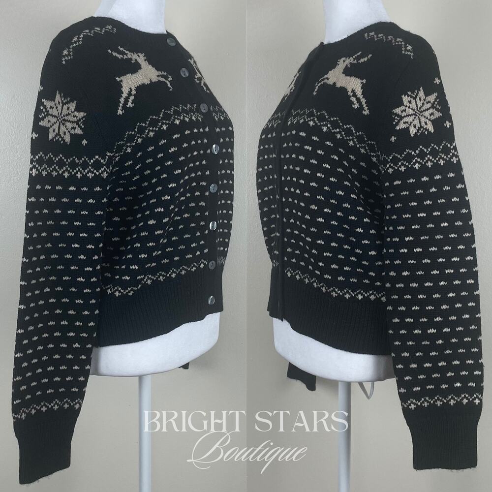 Rare Reindeer Cardigan ASO Sabrina The Teenage Witch Black Cream Vintage Holiday - Picture 7 of 11